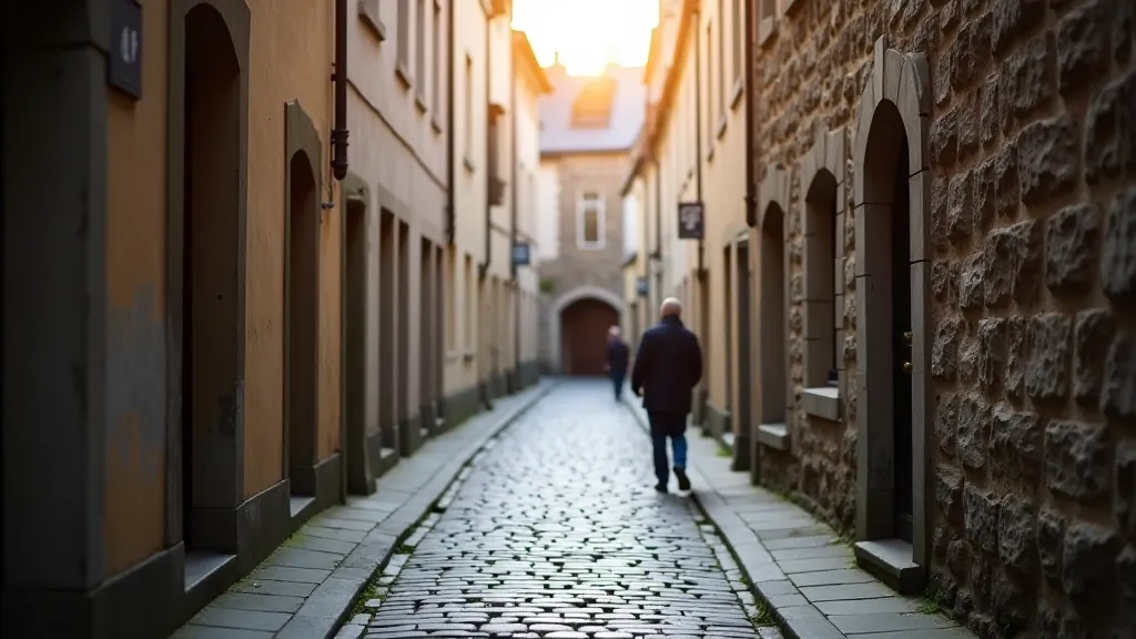 Medieval cobblestone streets in Kilkenny with historic buildings